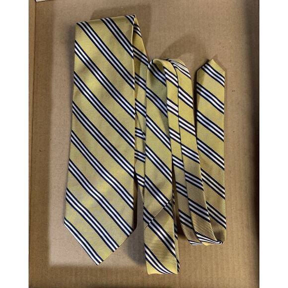 Brooks Brothers 346 Pure Silk Tie Yellow Blue & White Striped ~O013 - Picture 2 of 2
